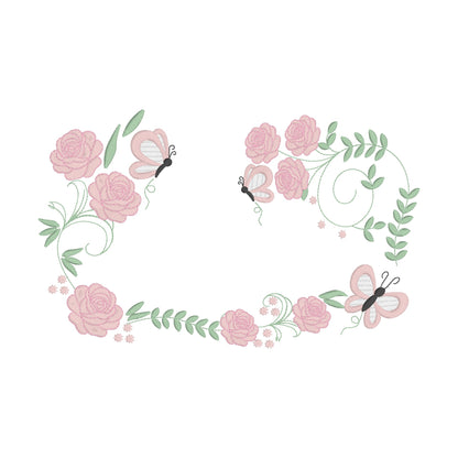 12 Motifs de broderie machine avec bordures: Roses et Papillons