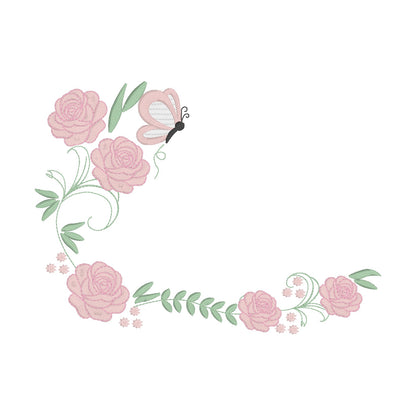 12 Motifs de broderie machine avec bordures: Roses et Papillons