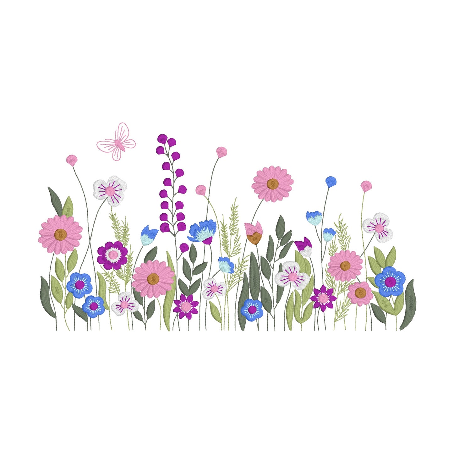 2 motifs de broderie machine : Bordures Fleurs Papillons