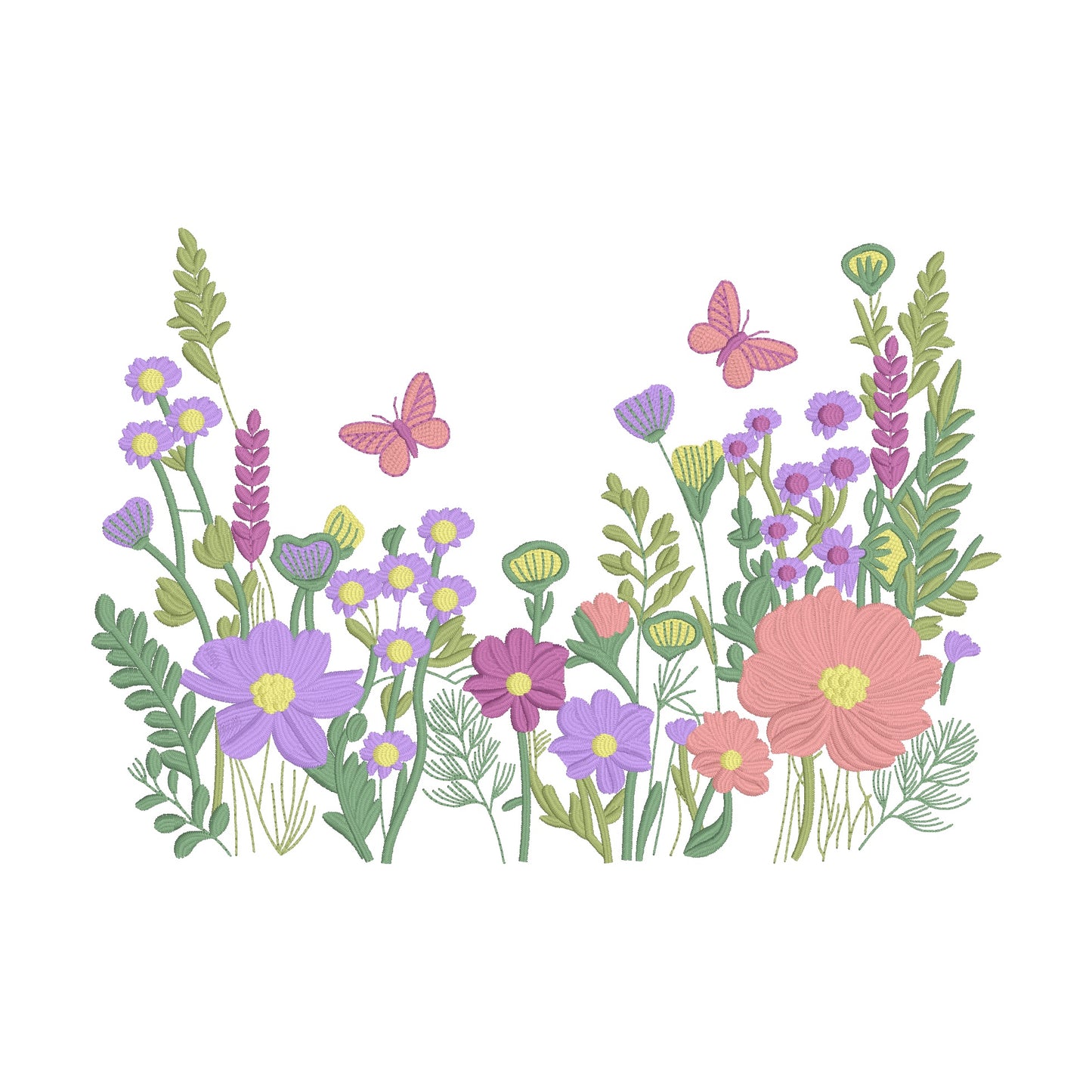 2 motifs de broderie machine : Bordures Fleurs Papillons