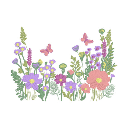 2 motifs de broderie machine : Bordures Fleurs Papillons