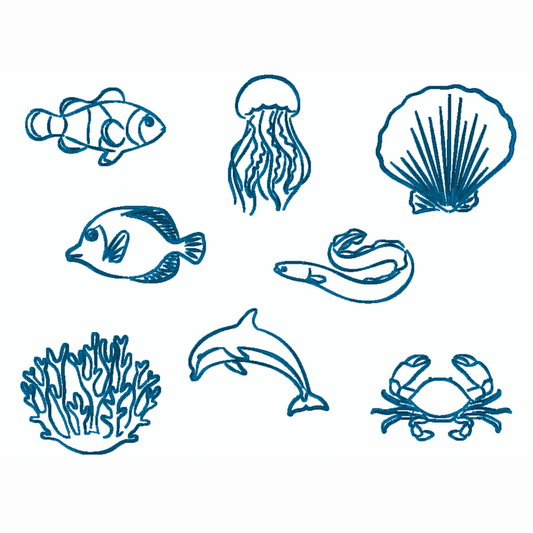 Pack de 8 Motifs de broderie machine : Animaux marins