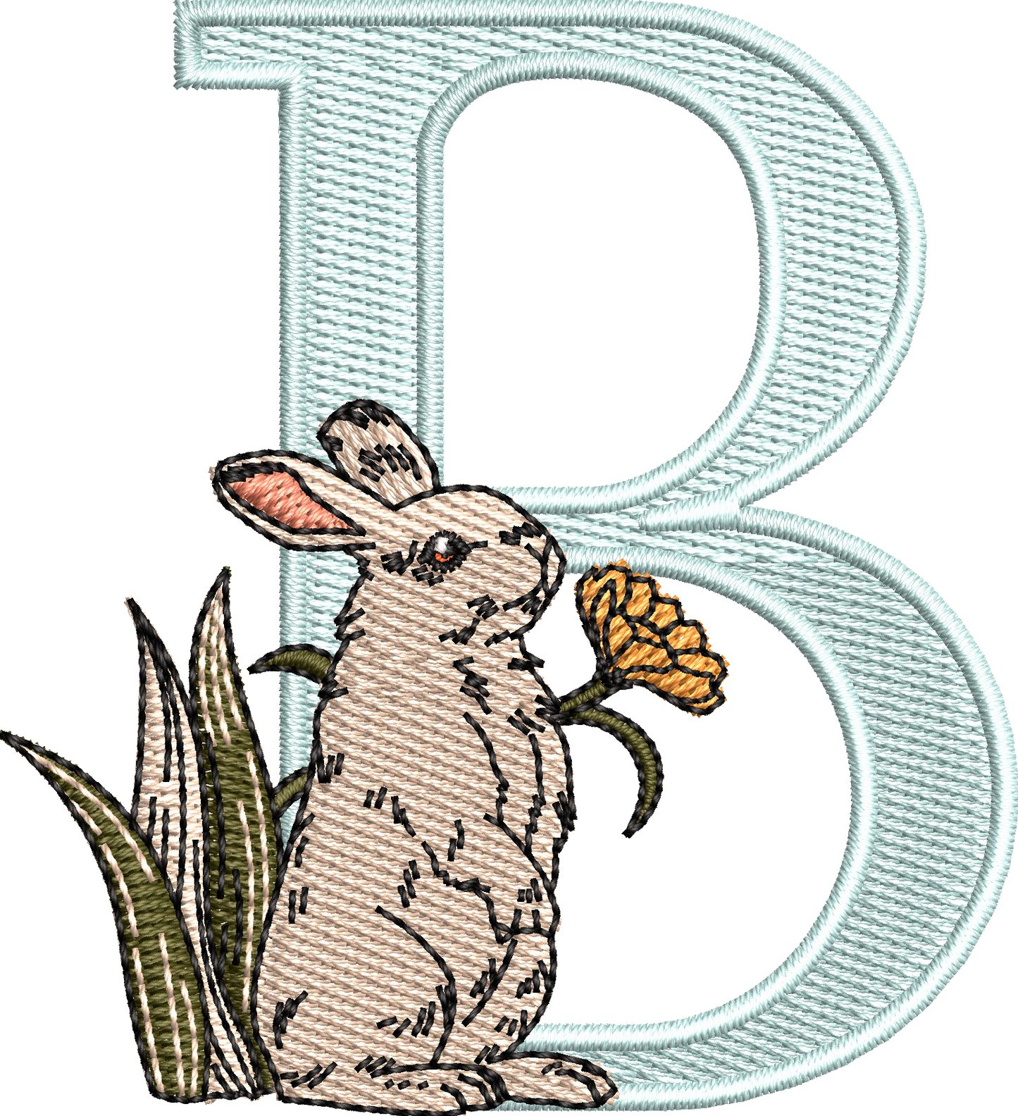 26 Motifs de broderie machine : Alphabet Lapin Fleur
