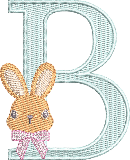26 Motifs de broderie machine : Alphabet Lapin Noeud