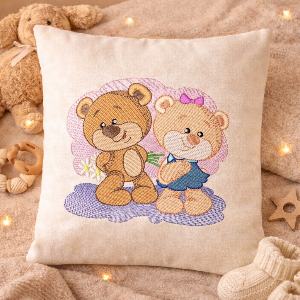 Motif de broderie machine : Couple d'Oursons Mignons