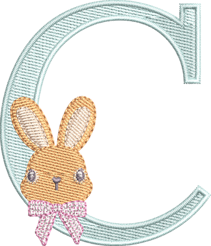 26 Motifs de broderie machine : Alphabet Lapin Noeud
