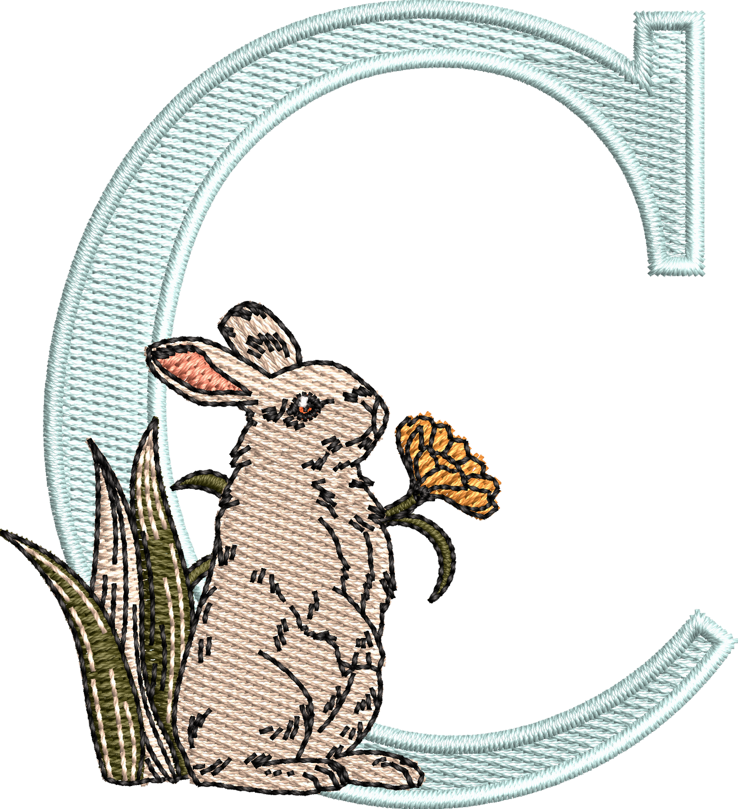 26 Motifs de broderie machine : Alphabet Lapin Fleur