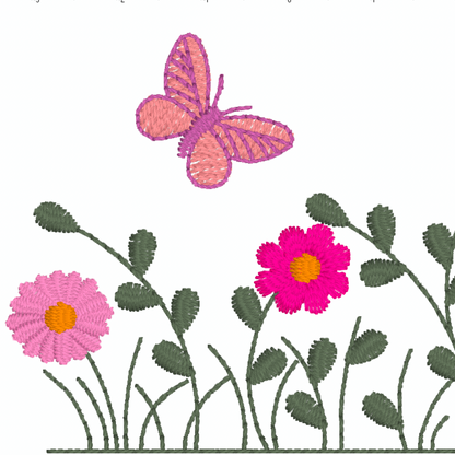 Motif de broderie machine : Bordure Petites Fleurs et Papillons