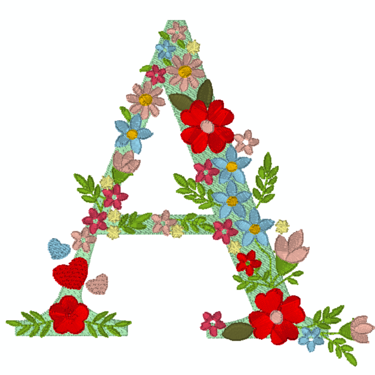 Motif de broderie : 26 Lettres de l'alphabet avec coeur