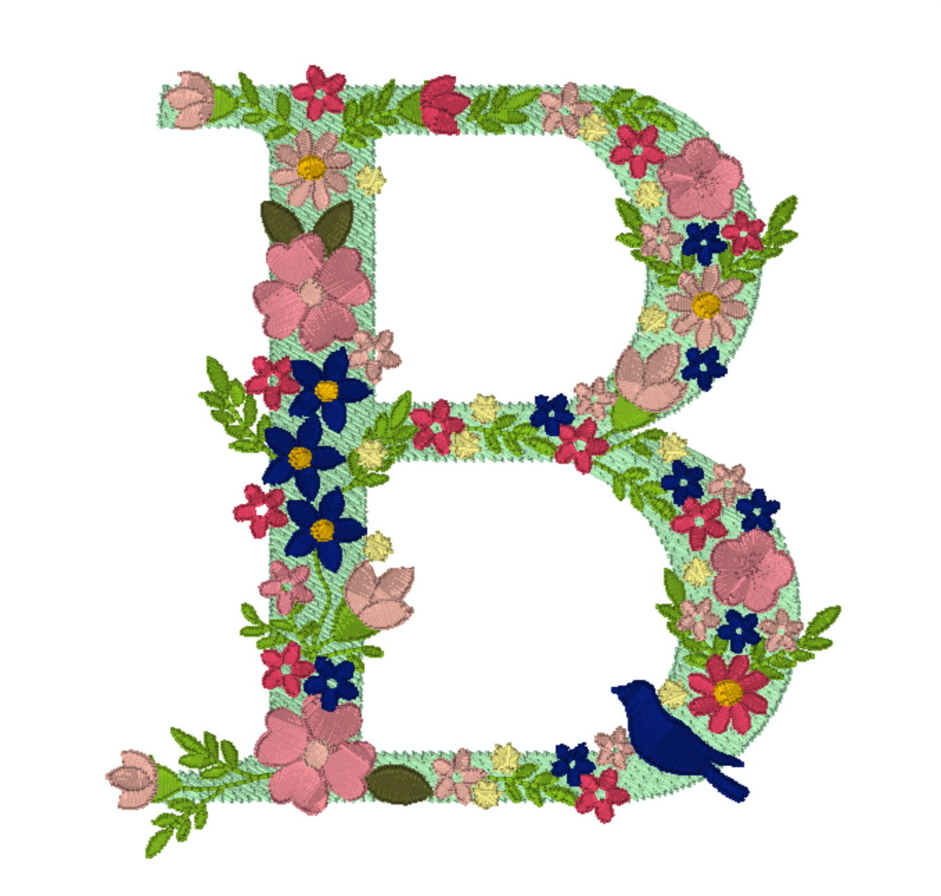 Motif de broderie : 26 Lettres de l'alphabet avec oiseau