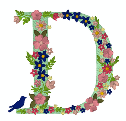 Motif de broderie : 26 Lettres de l'alphabet avec oiseau
