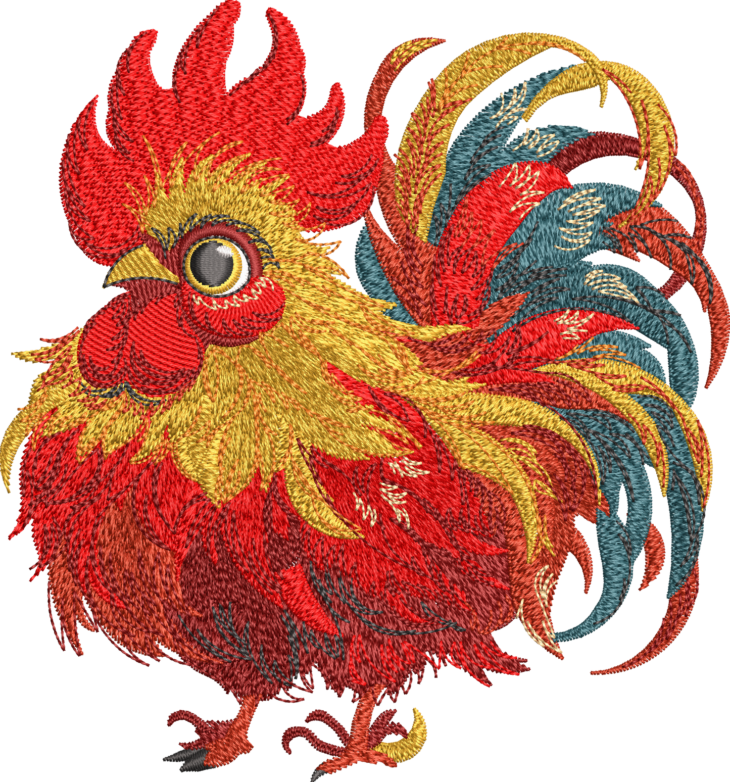 5 Motifs de broderie machine : Poulets Colorés