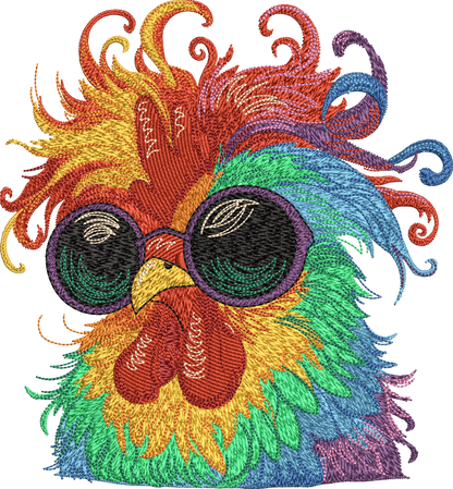 5 Motifs de broderie machine : Poulets Colorés