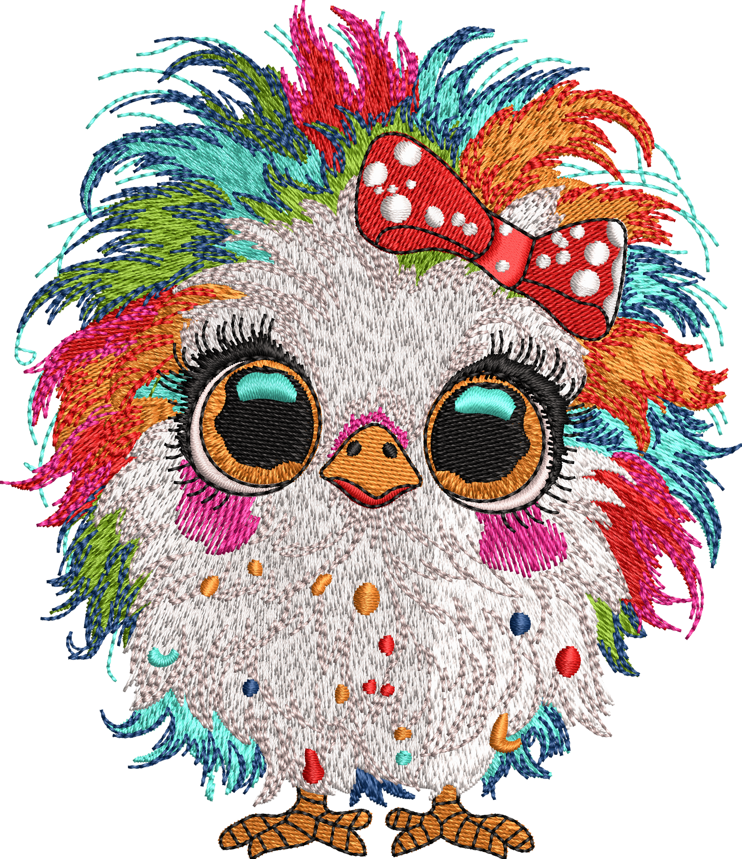 8 Motifs de broderie machine : Poules colorées avec noeud