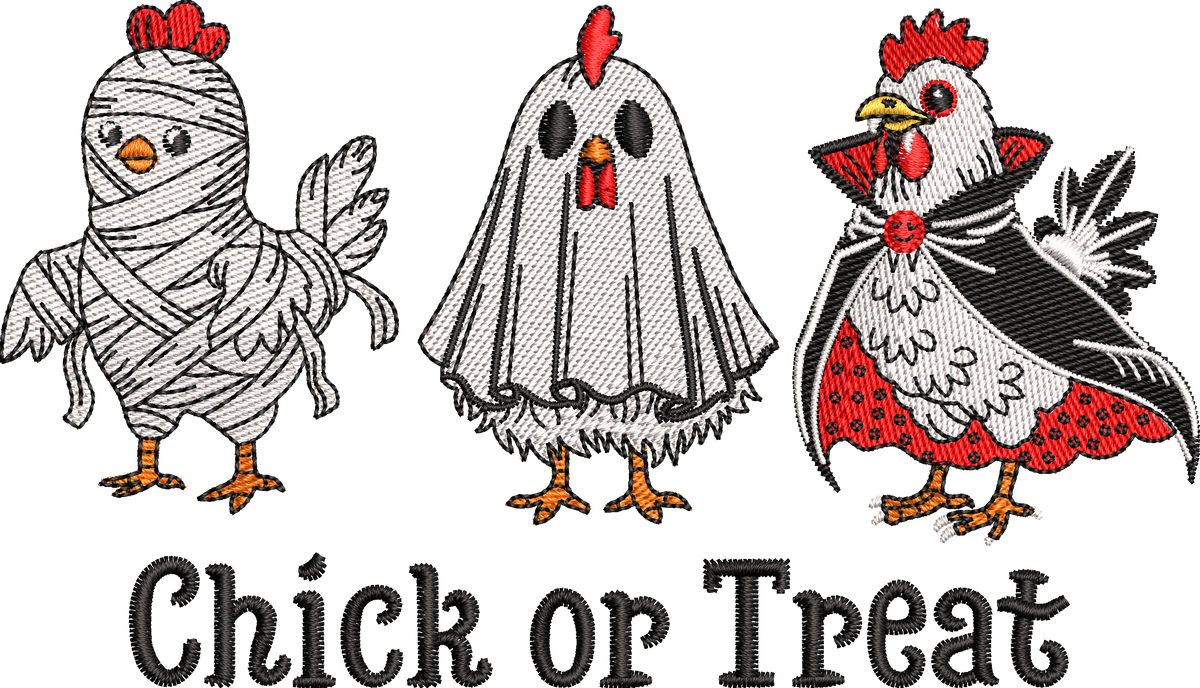 7 motifs de broderie machine : Poules Halloween