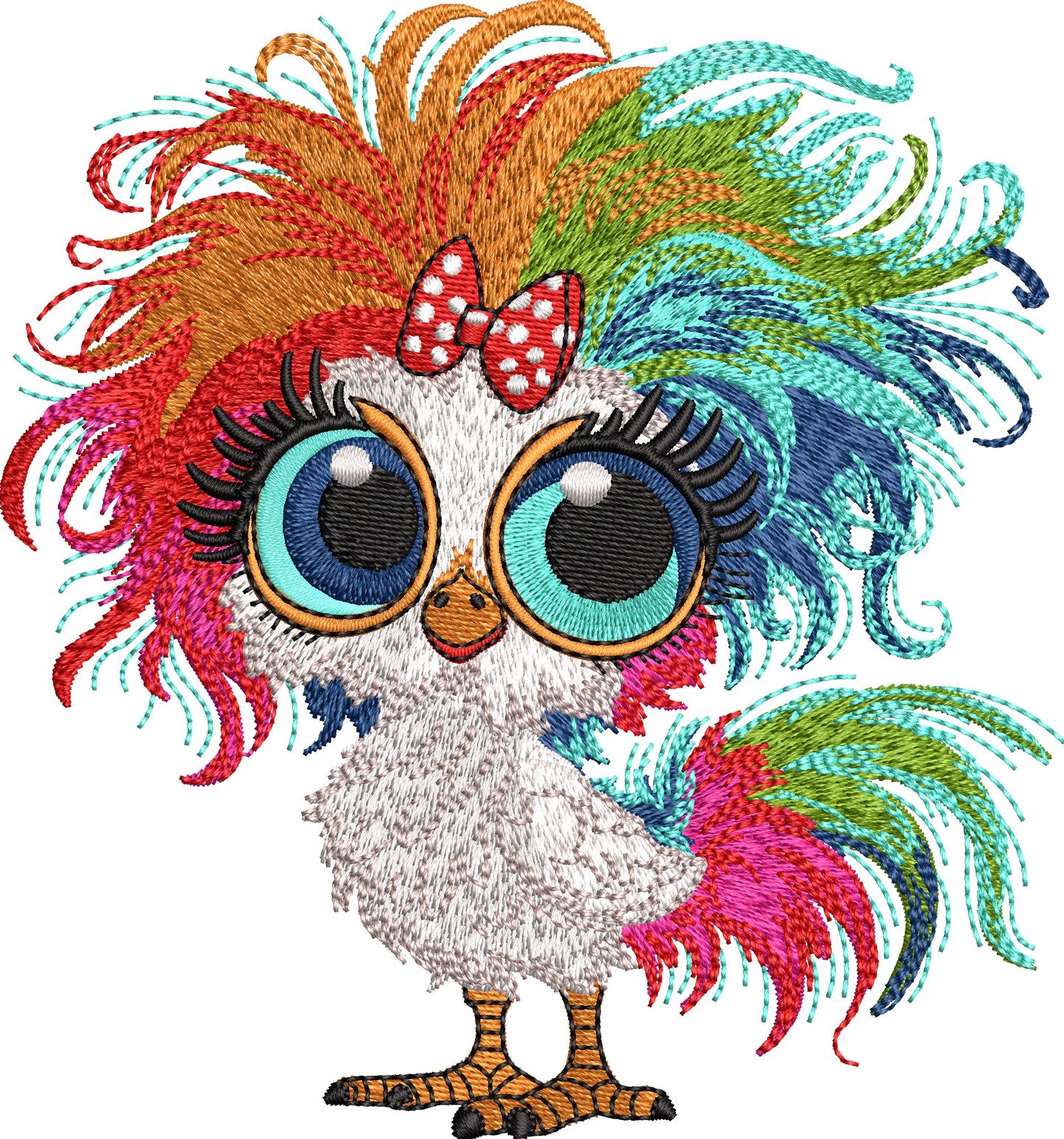 8 Motifs de broderie machine : Poules colorées avec noeud