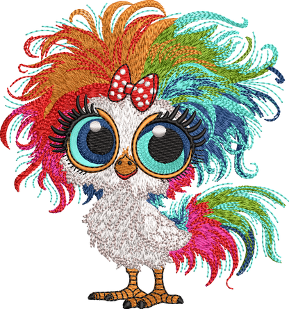 8 Motifs de broderie machine : Poules colorées avec noeud