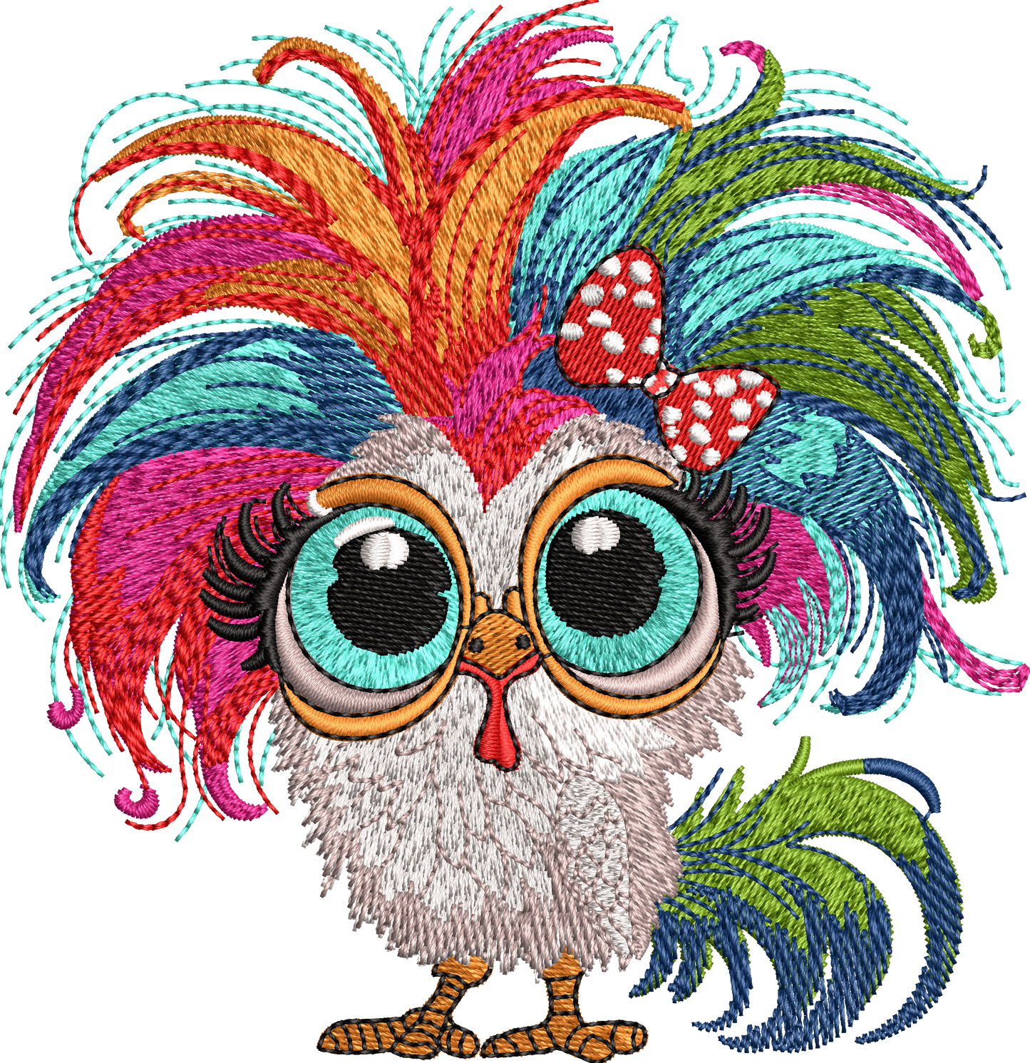 8 Motifs de broderie machine : Poules colorées avec noeud