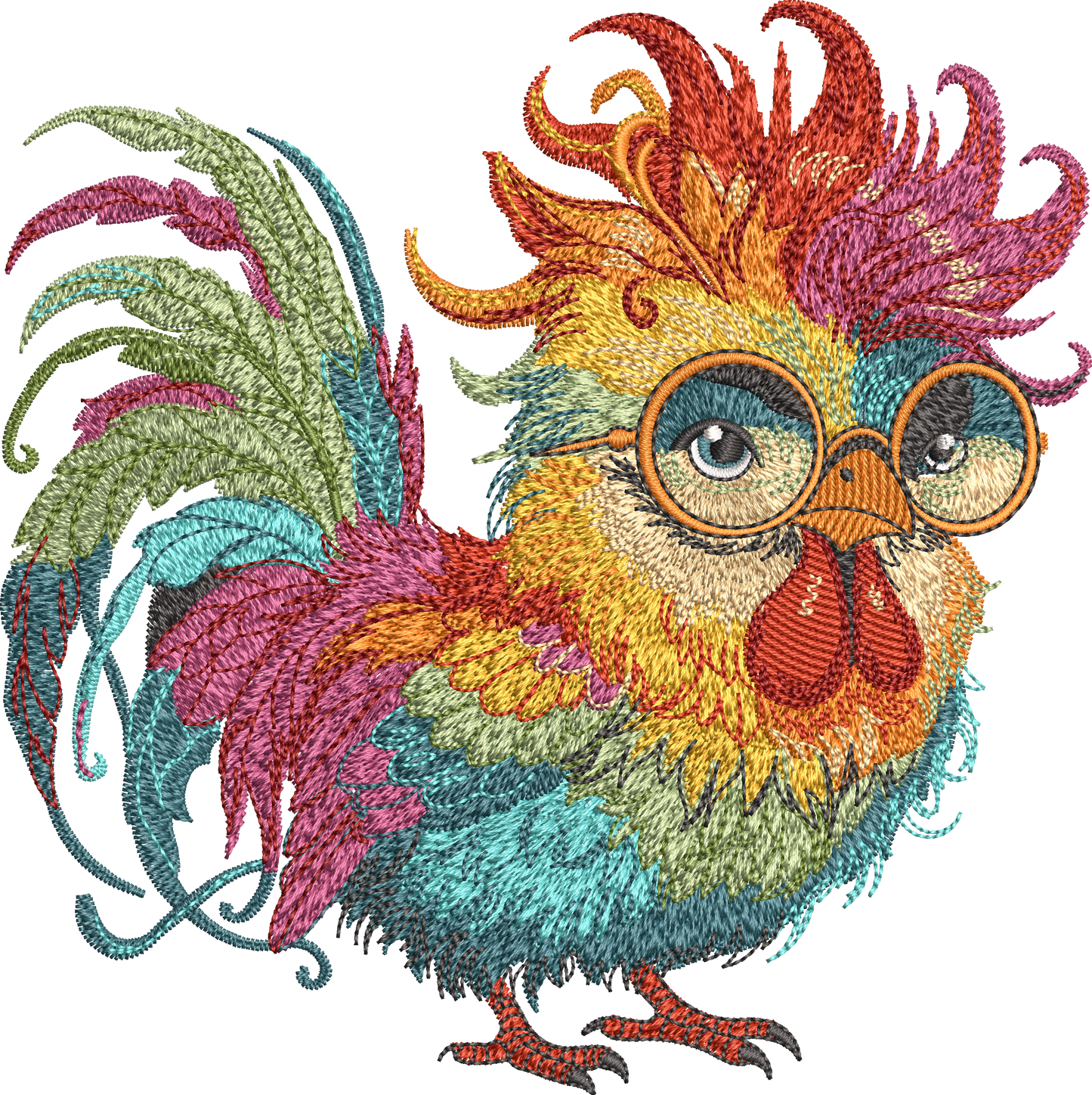 5 Motifs de broderie machine : Poulets Colorés