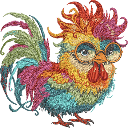 5 Motifs de broderie machine : Poulets Colorés