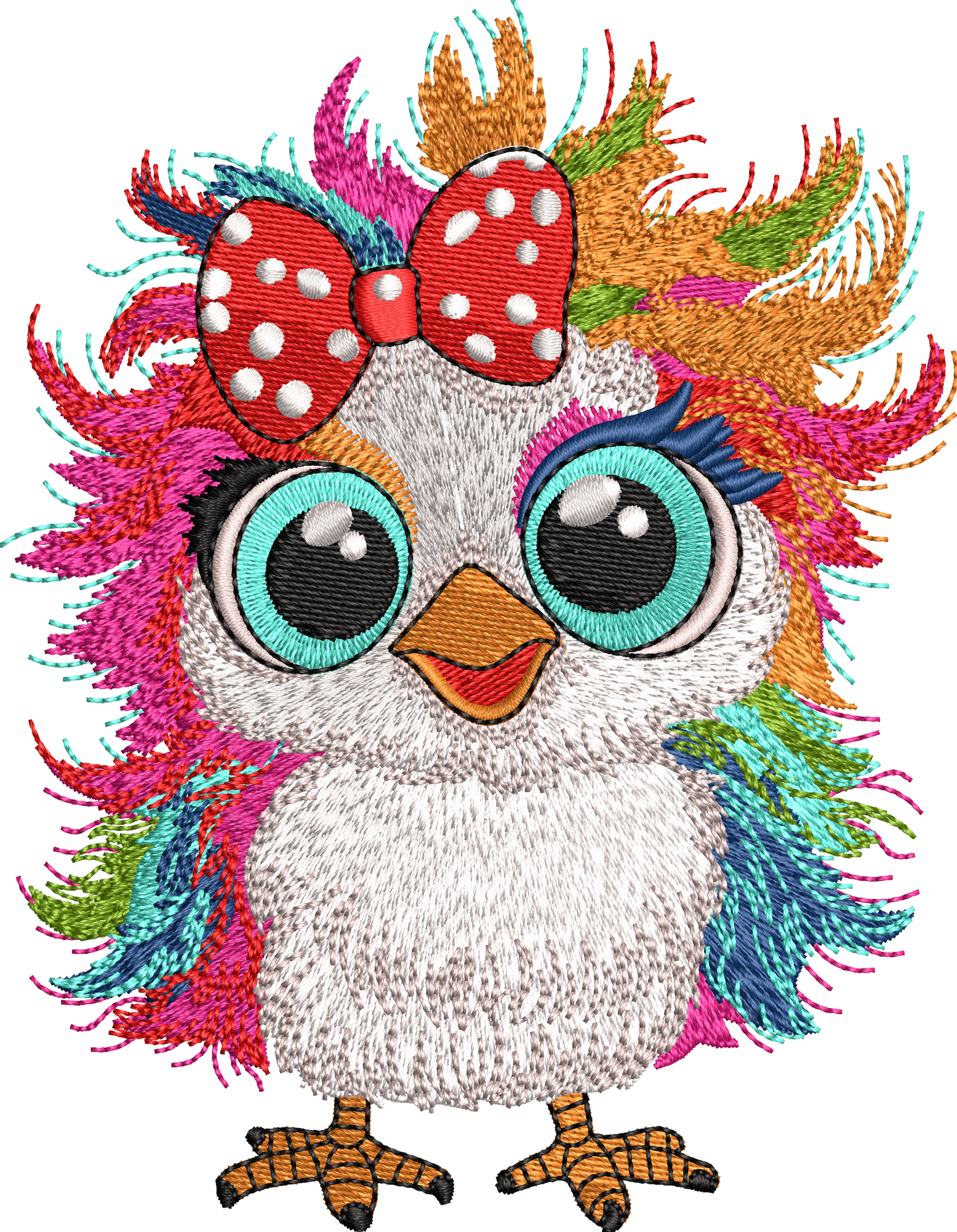 8 Motifs de broderie machine : Poules colorées avec noeud