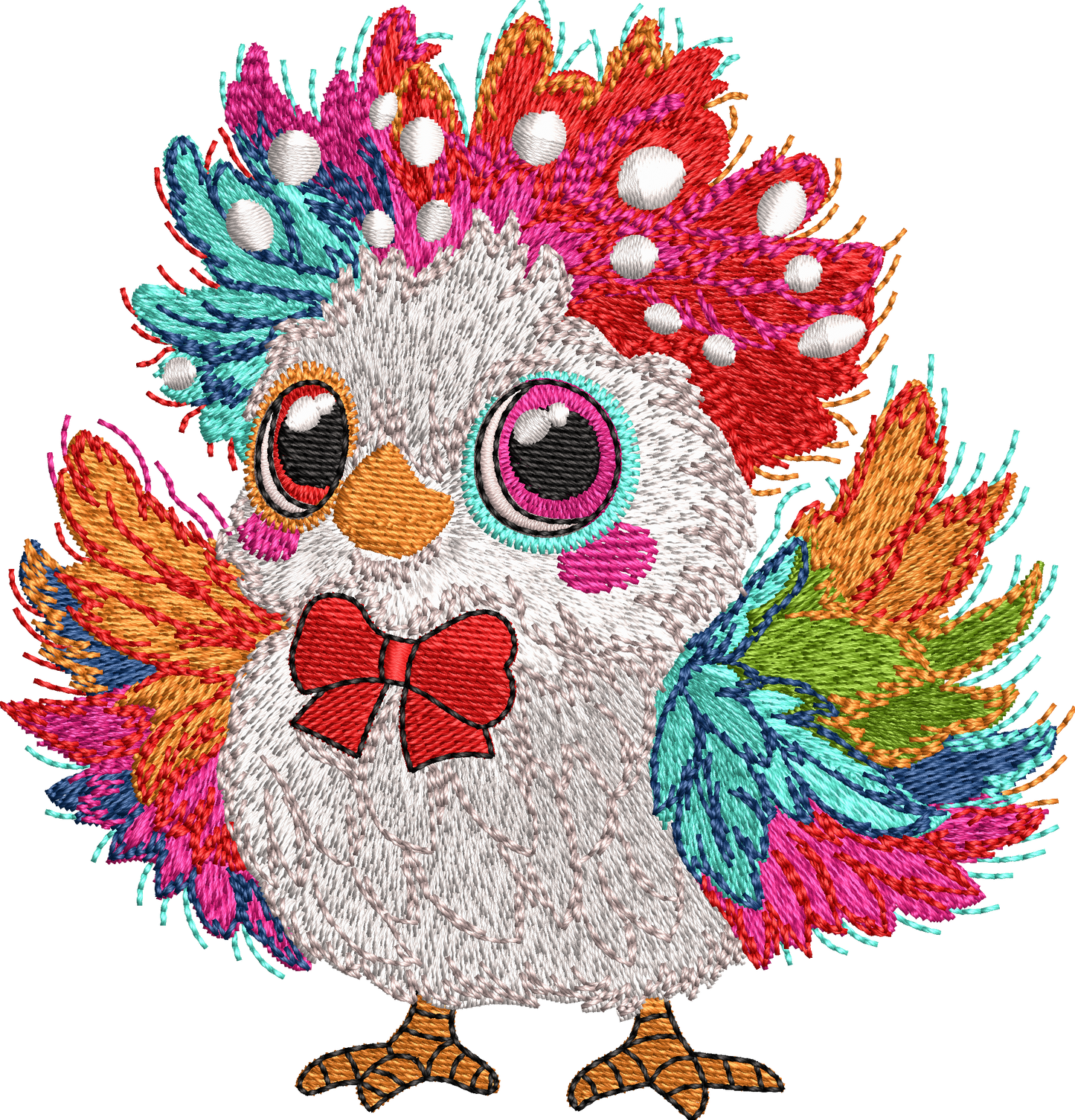 8 Motifs de broderie machine : Poules colorées avec noeud