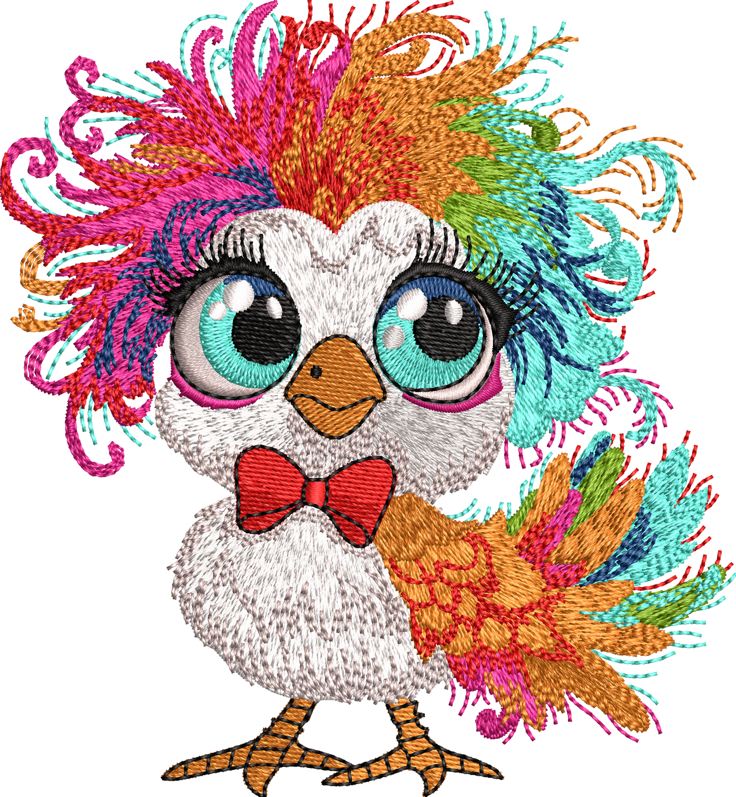 8 Motifs de broderie machine : Poules colorées avec noeud