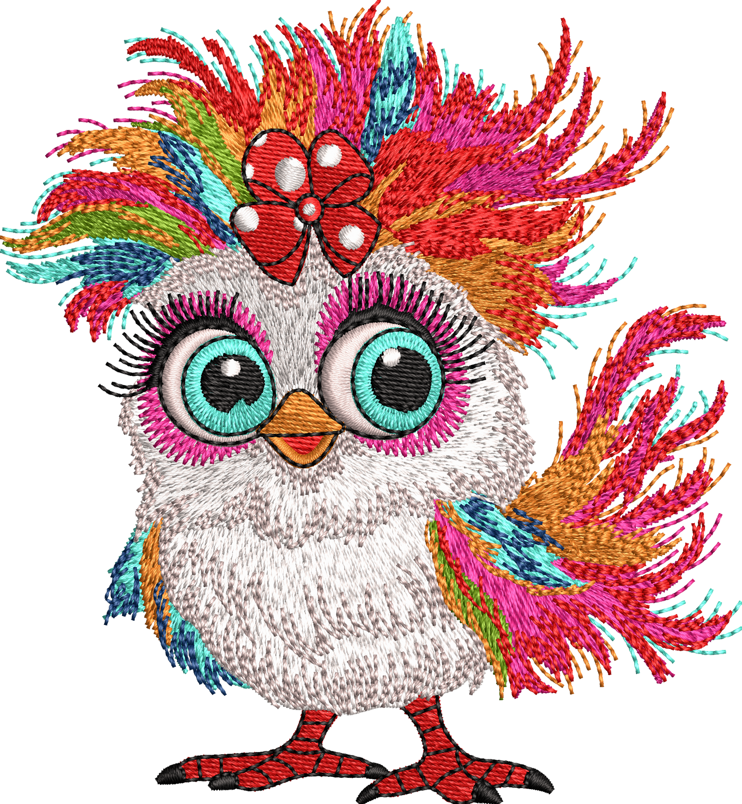 8 Motifs de broderie machine : Poules colorées avec noeud