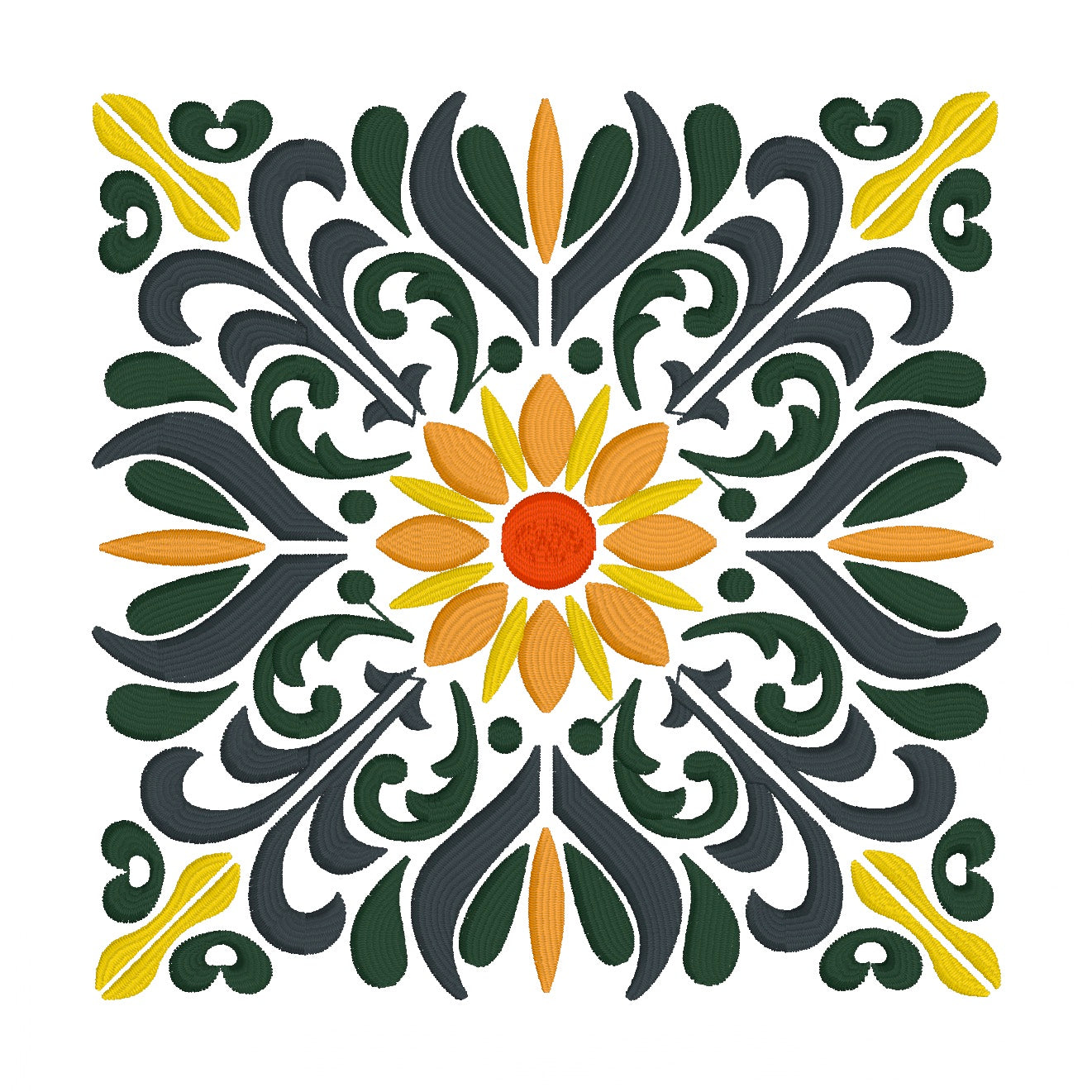 6 motif de broderie machine : Décoration Fleur Carré