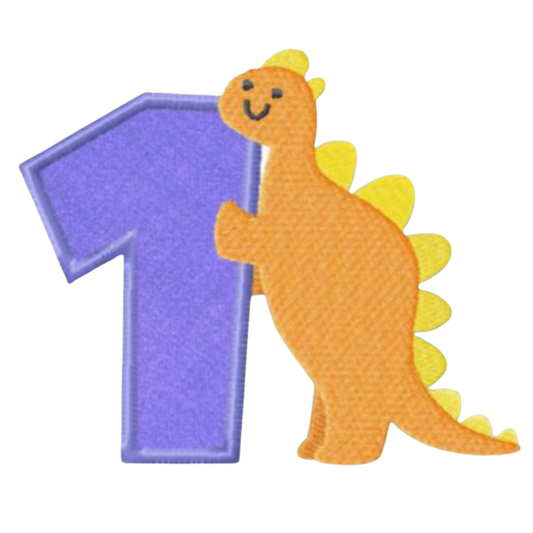 Motif de Broderie Machine : Appliqué Bébé Dinosaures avec Numéro 1
