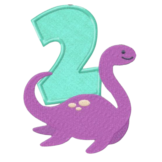 Motif de Broderie Machine : Appliqué Bébé Dinosaures avec Numéro 2