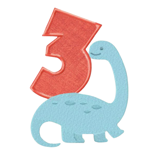 Motif de Broderie Machine : Appliqué Bébé Dinosaures avec Numéro 3