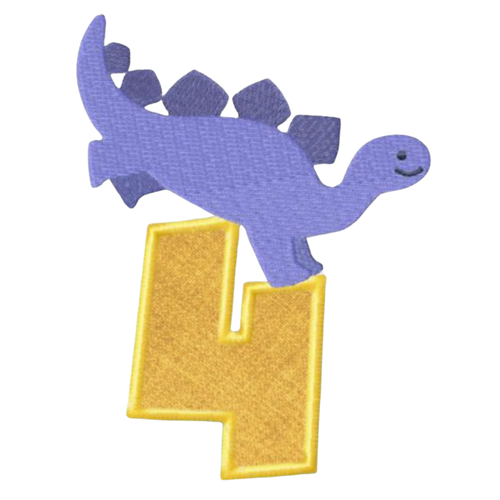 Motif de Broderie Machine : Appliqué Bébé Dinosaures avec Numéro 4