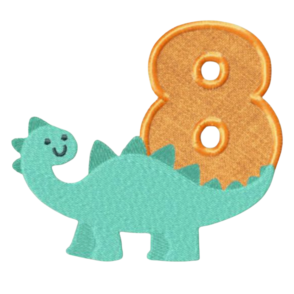 Motif de Broderie Machine : Appliqué Bébé Dinosaures avec Numéro 8
