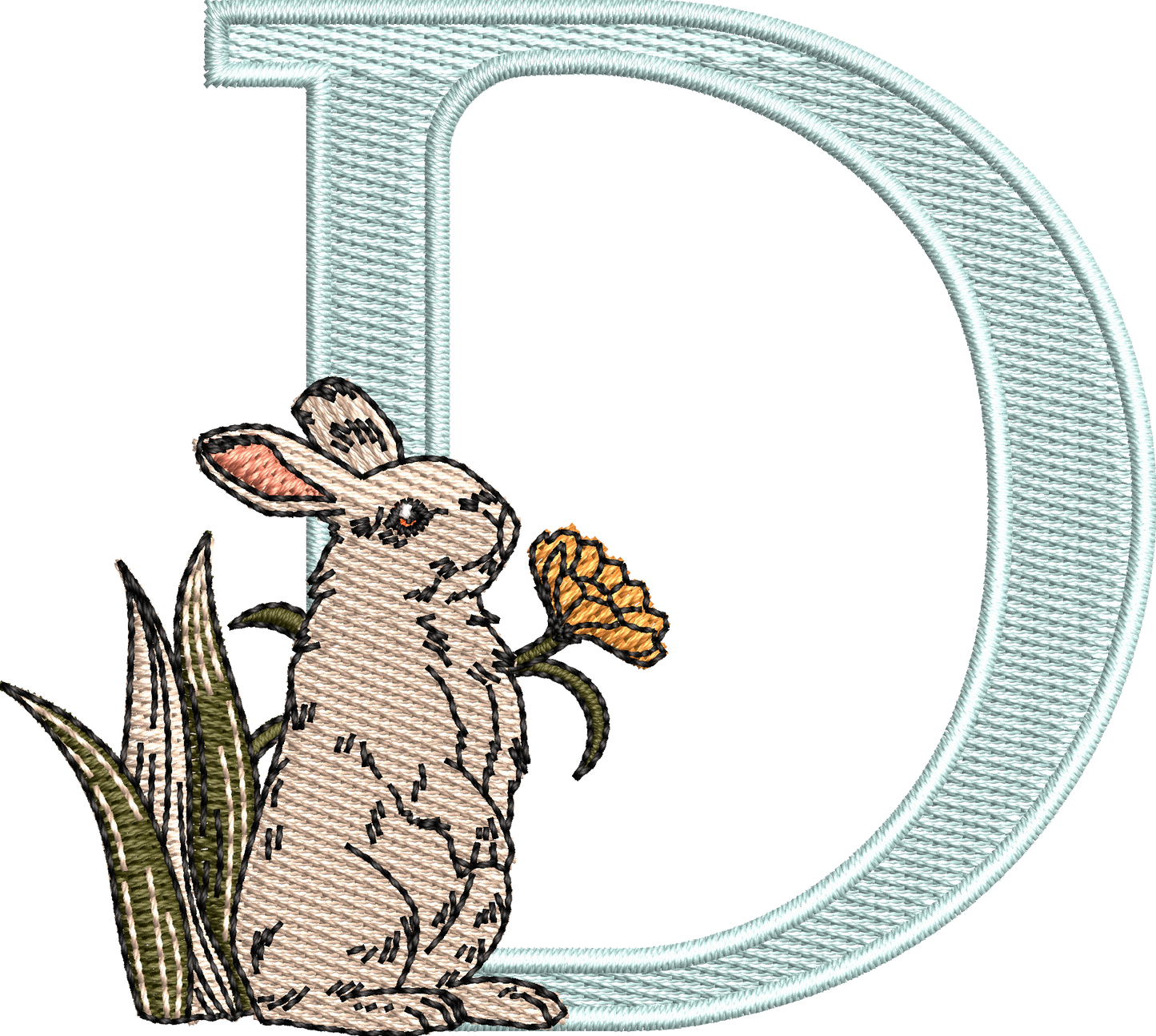 26 Motifs de broderie machine : Alphabet Lapin Fleur