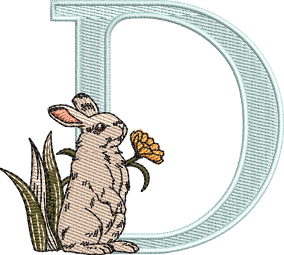 26 Motifs de broderie machine : Alphabet Lapin Fleur