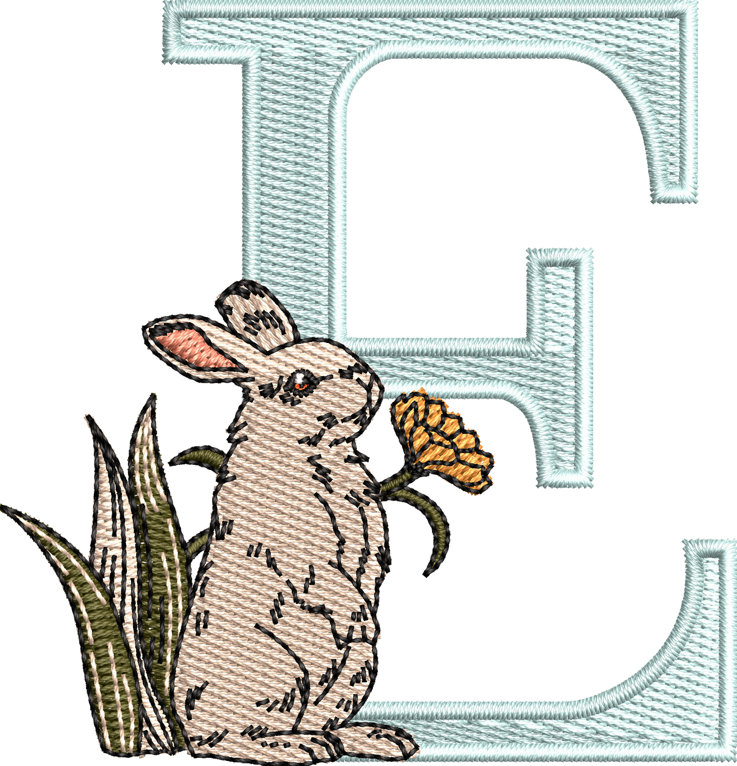 26 Motifs de broderie machine : Alphabet Lapin Fleur