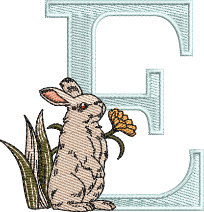 26 Motifs de broderie machine : Alphabet Lapin Fleur
