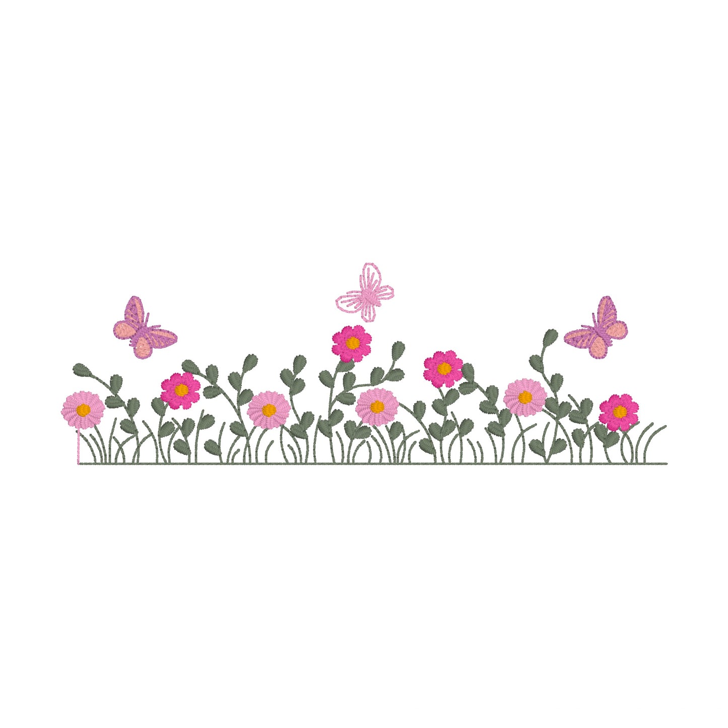 Motif de broderie machine : Bordure Petites Fleurs et Papillons