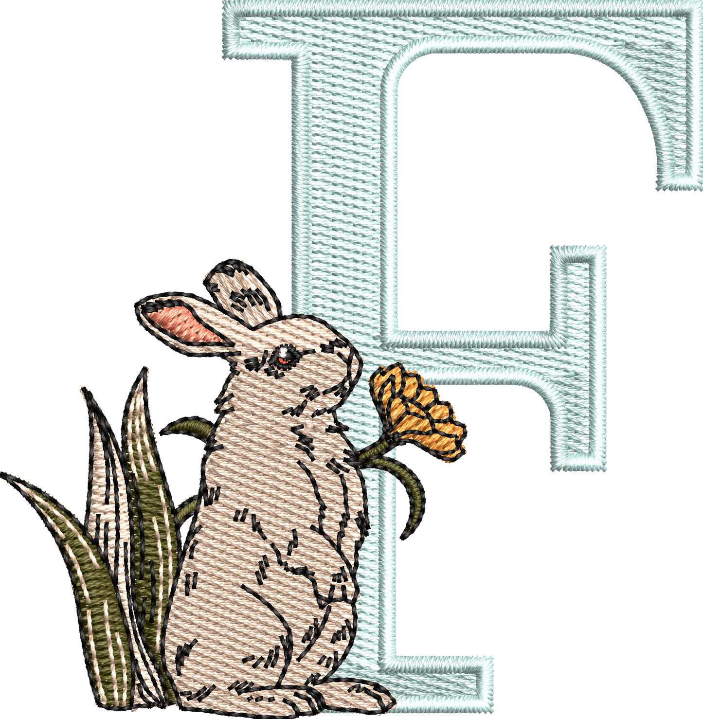 26 Motifs de broderie machine : Alphabet Lapin Fleur