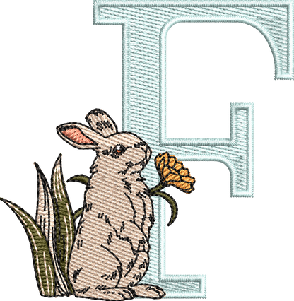 26 Motifs de broderie machine : Alphabet Lapin Fleur