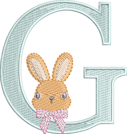 26 Motifs de broderie machine : Alphabet Lapin Noeud