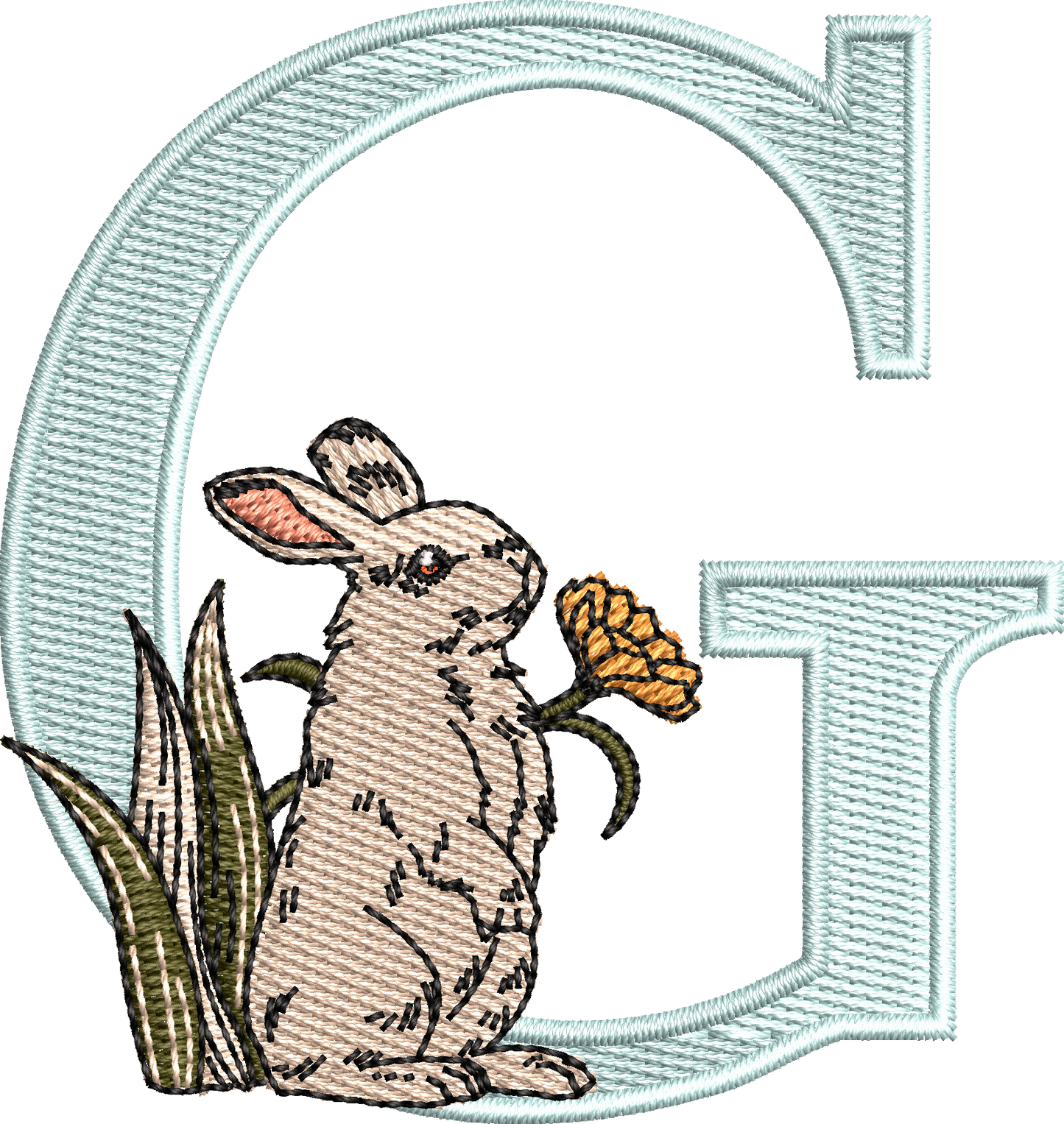 26 Motifs de broderie machine : Alphabet Lapin Fleur