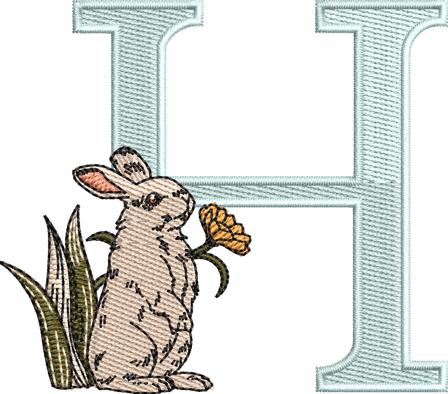 26 Motifs de broderie machine : Alphabet Lapin Fleur