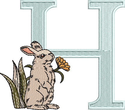 26 Motifs de broderie machine : Alphabet Lapin Fleur