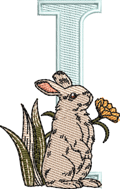 26 Motifs de broderie machine : Alphabet Lapin Fleur