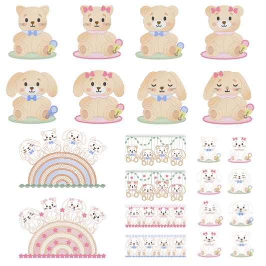 22 Motifs de broderie machine et appliqué : Les Amis Mignons
