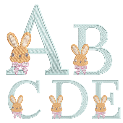 26 Motifs de broderie machine : Alphabet Lapin Noeud