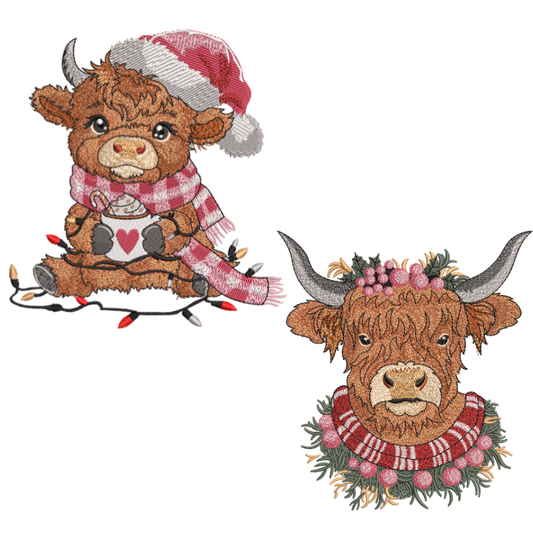 2 motifs de broderie machine : Vaches de Noël