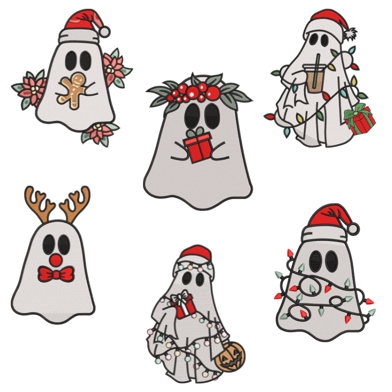 6 motifs de broderie machine : Fantômes de Noël
